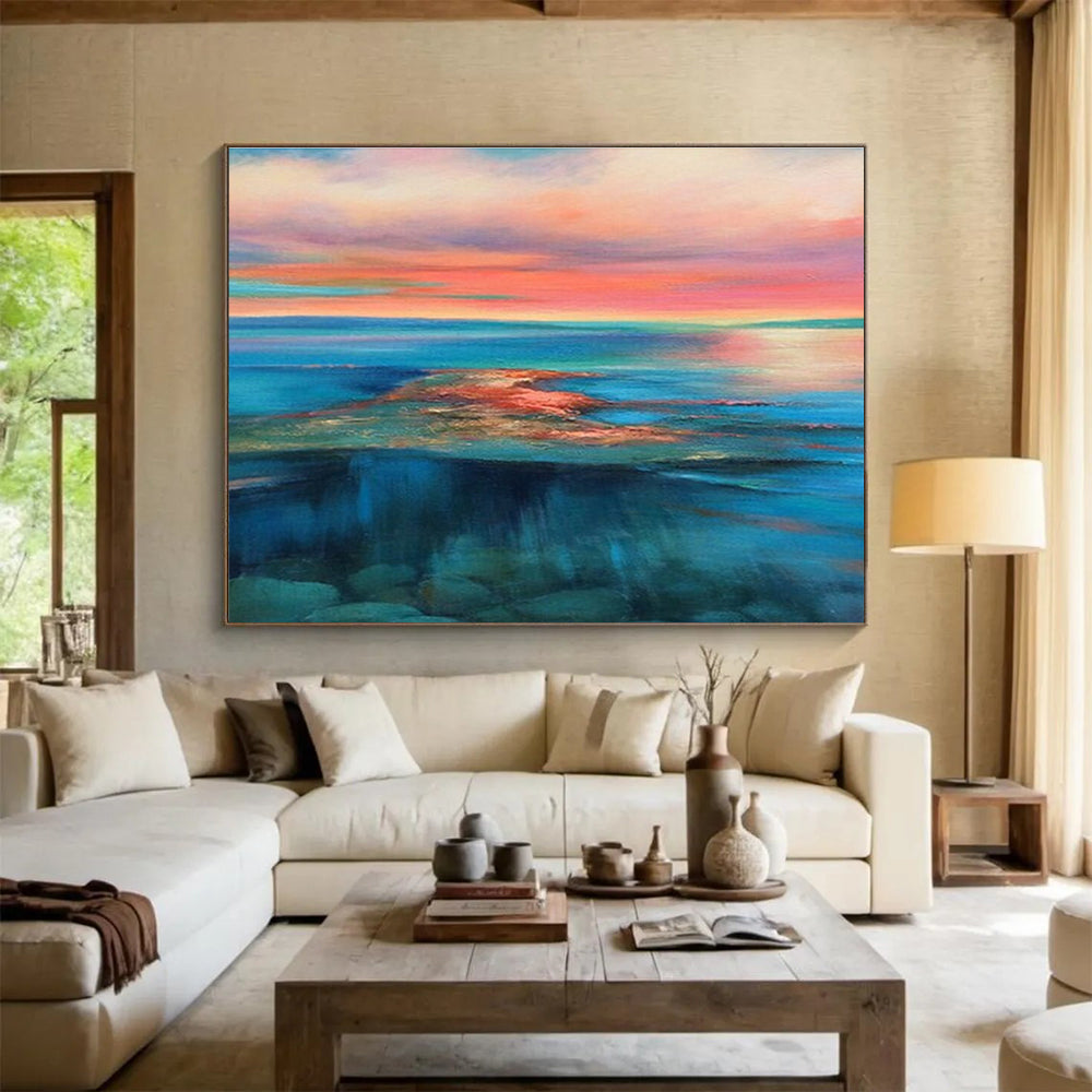 Colorful Coastal Abstract Vibrant Seascape Painting for Lively Interiors YHT023