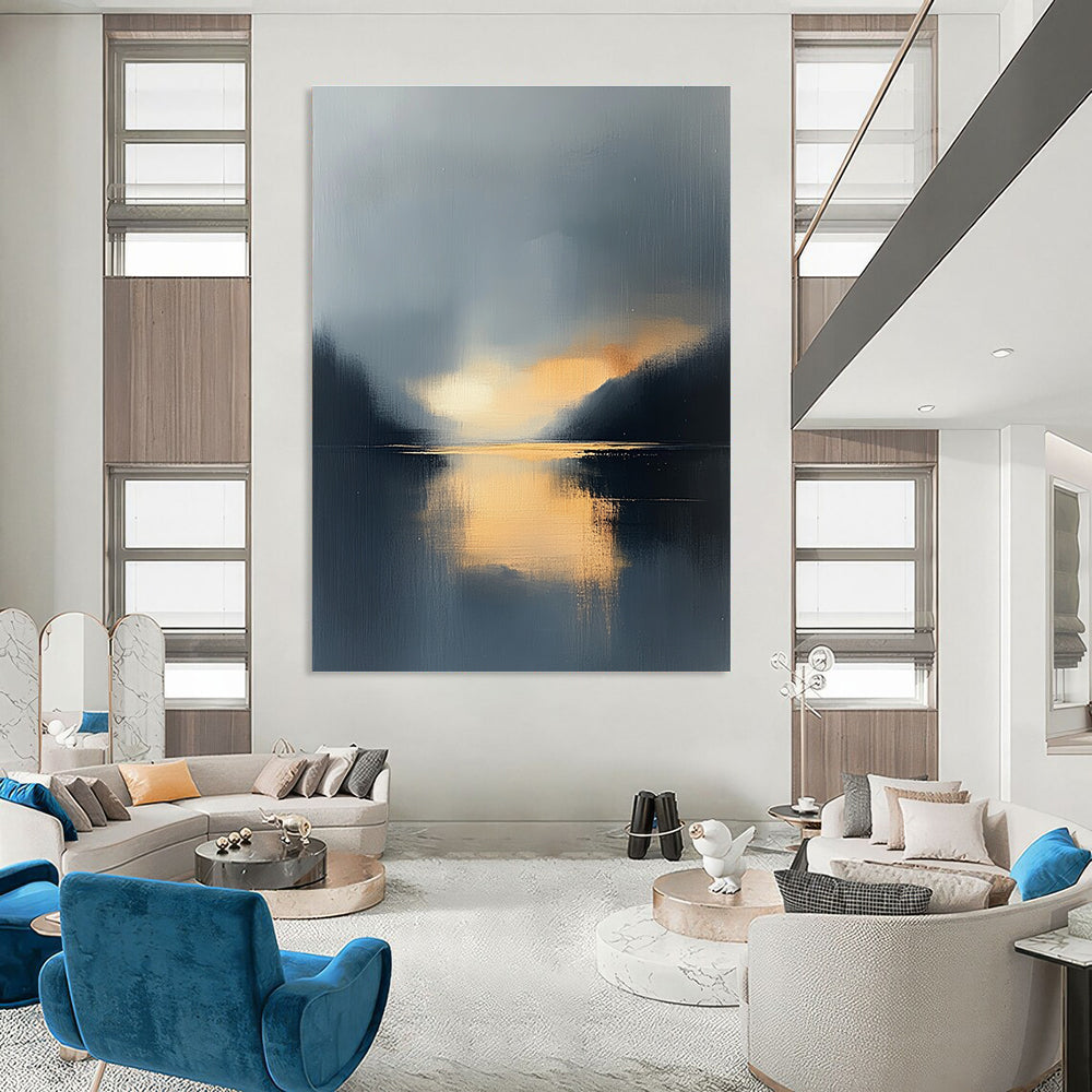 Misty Lake Sunset - Serene Landscape Abstract Painting GAB0580