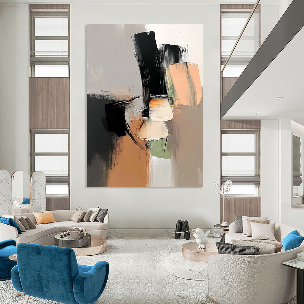 Black and Beige Abstract Painting for Minimalist - Themed Studies GAB1051