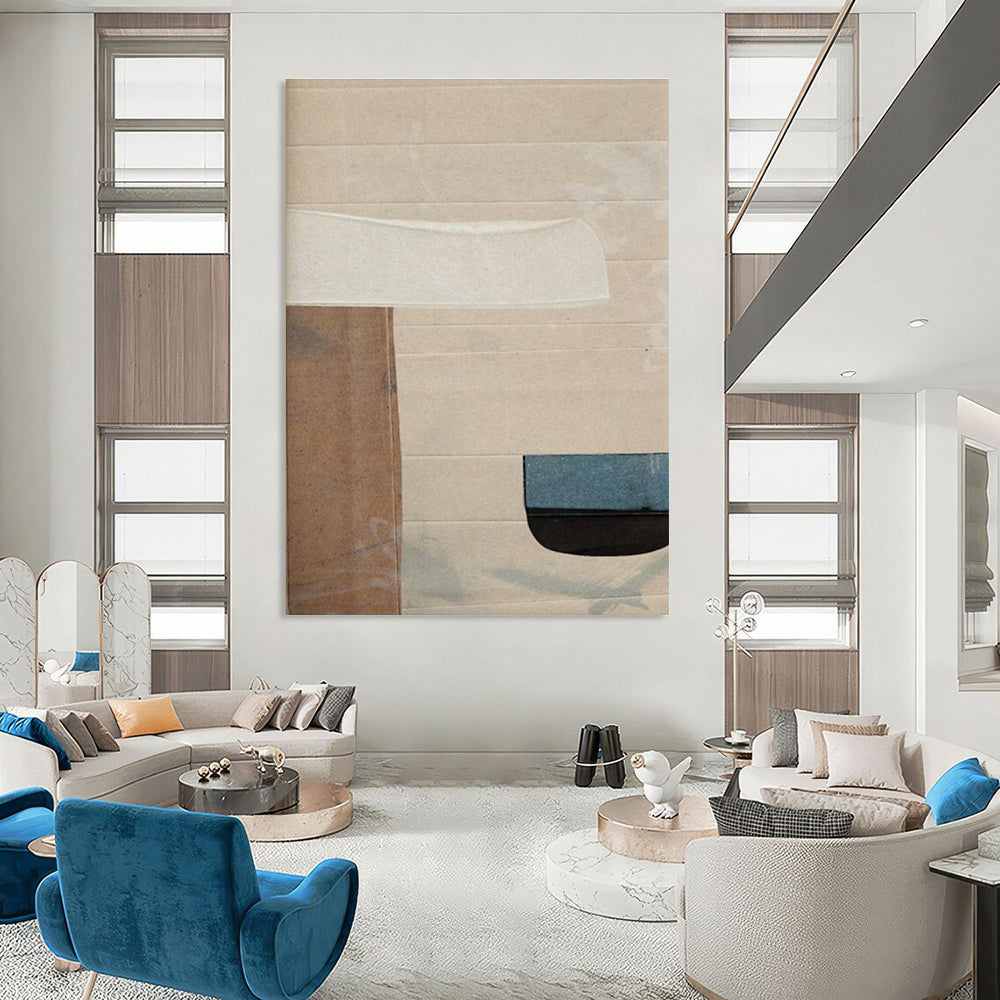 Neutral Collage Abstract Painting for Modern Minimalist Living Rooms HENG182