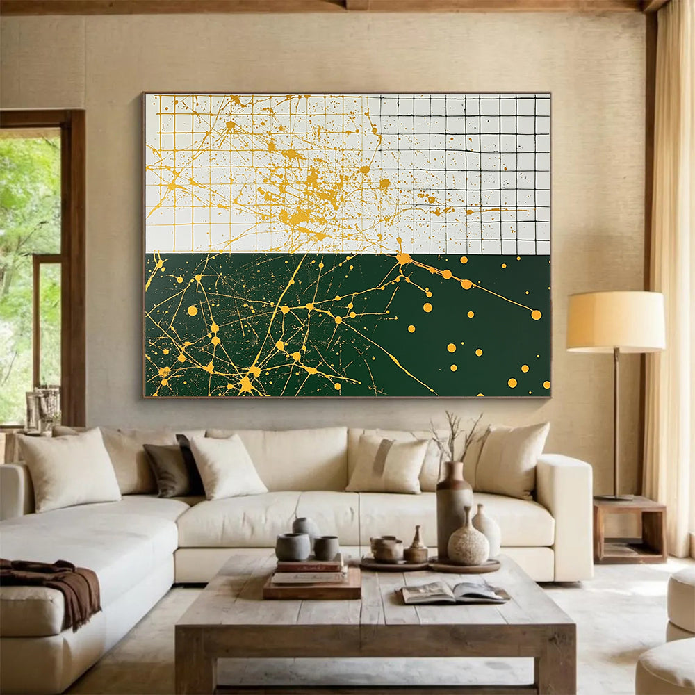 Yellow Splatter on Grid  Energetic Abstraction ABS062