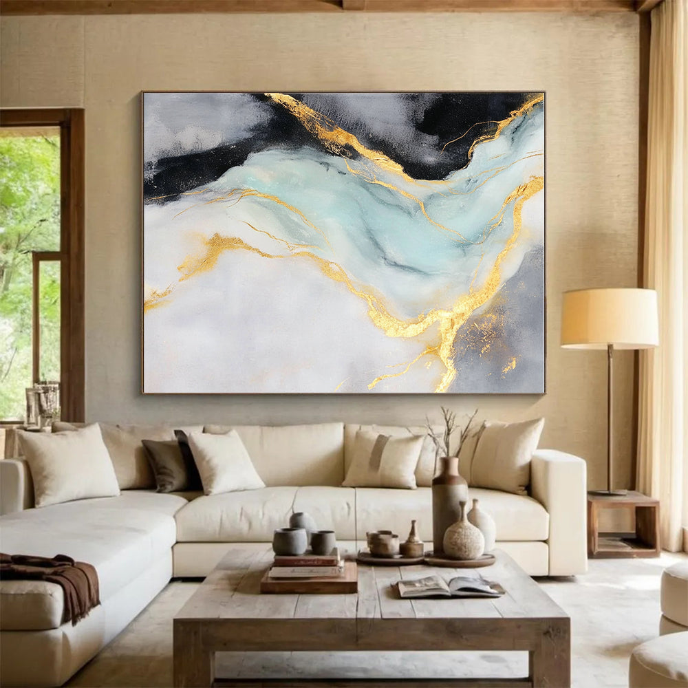 Gold Blue Abstract Painting with Luxe Flow WINK740