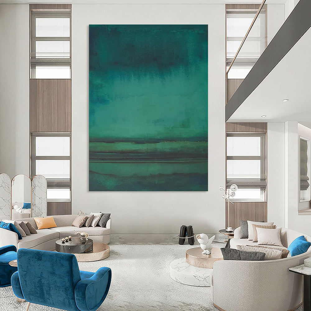 Teal Gradient Abstract Painting for Serene Spa Lounges HENG473