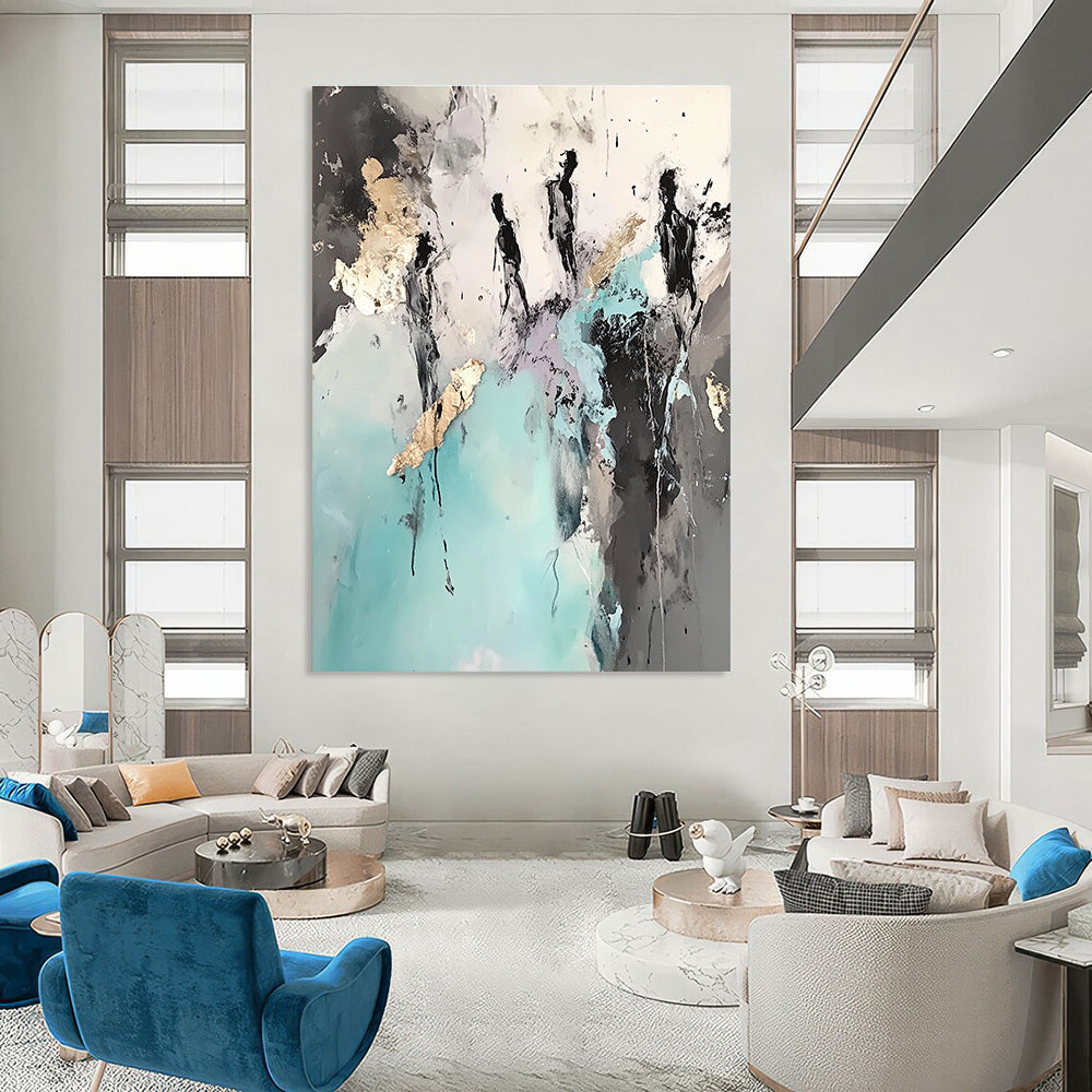 Silhouette and Gold Abstract Painting for Sophisticated Residential Living Rooms GAB1194
