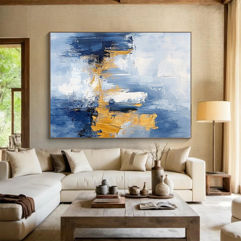 Light Blue - Gold Abstract Cityscape Painting with Dreamy Urbanity WINK378