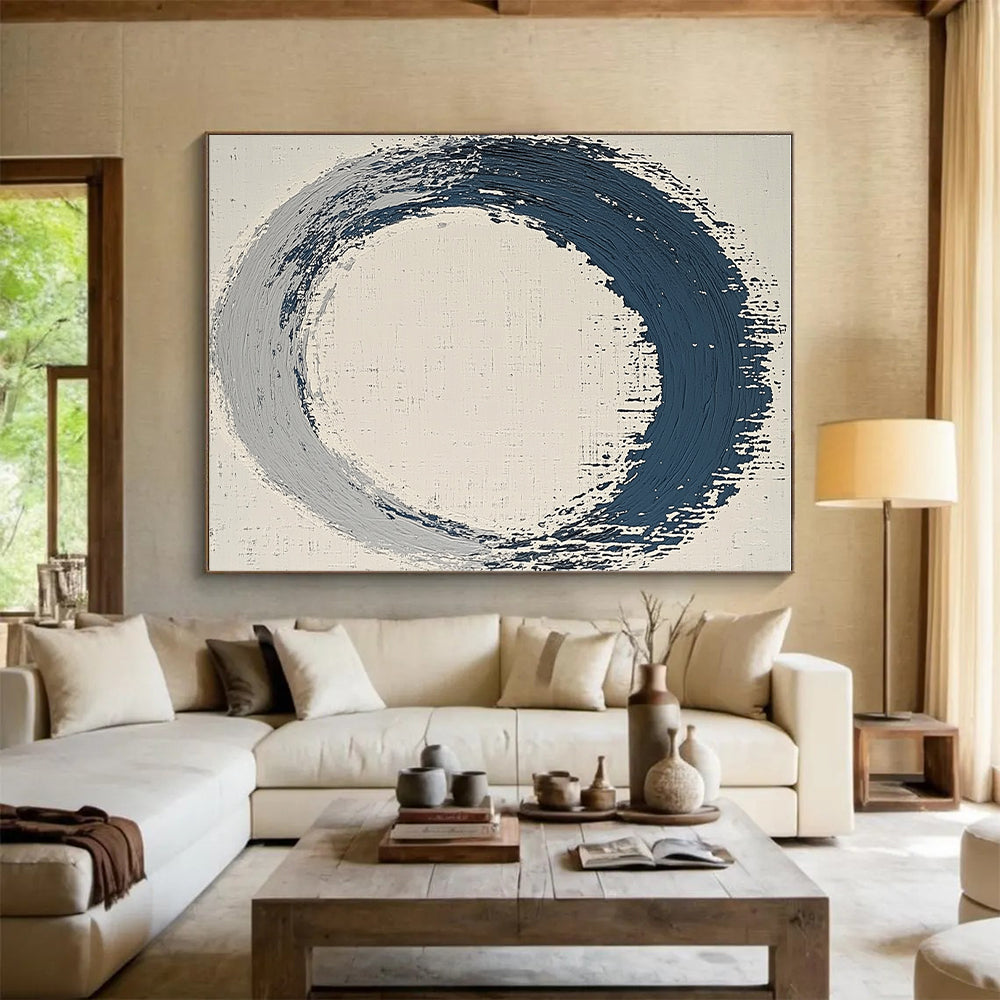 Blue and Gray Enso Abstract Painting with Zen Simplicity WINK125