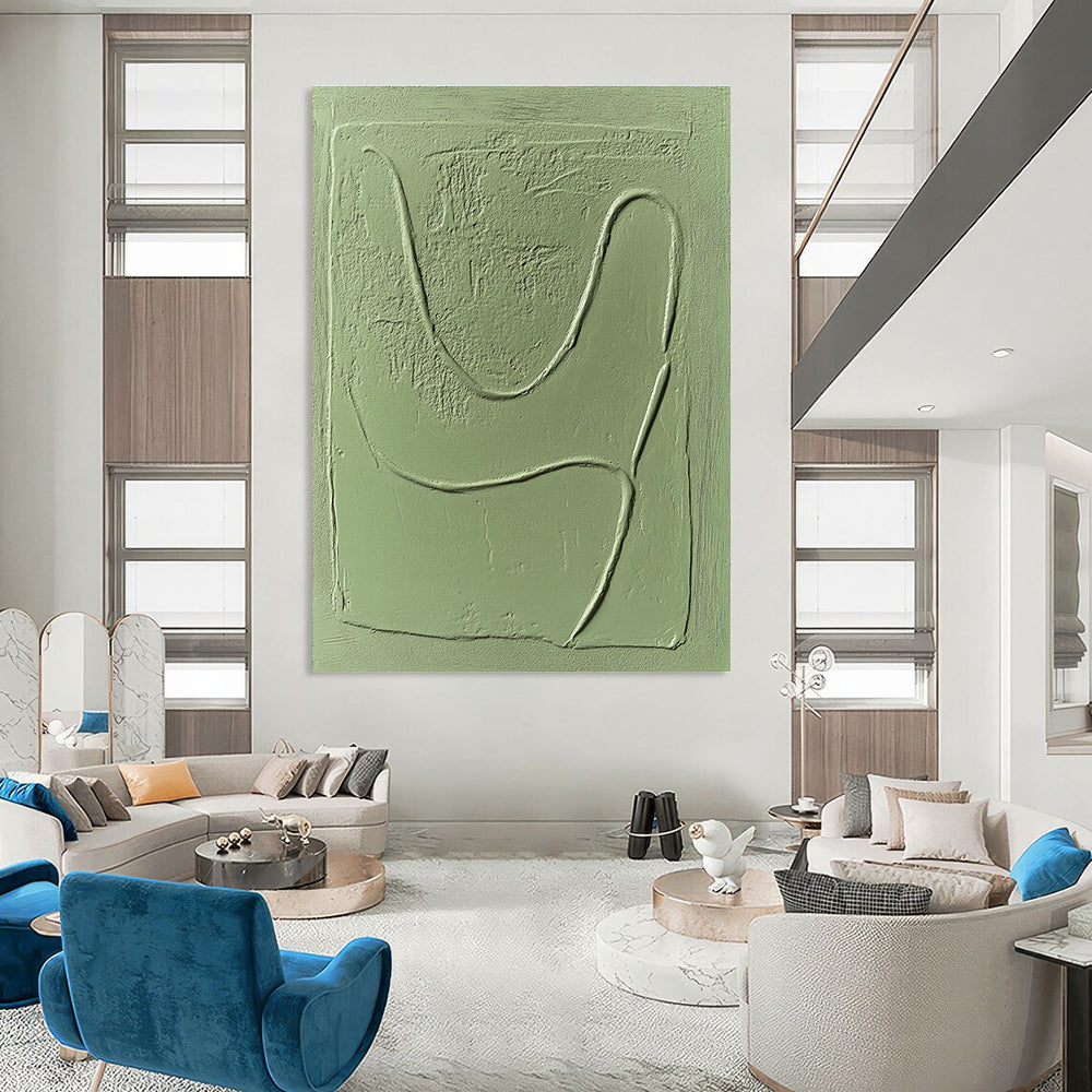 Light Green Textured Forms Painting of Tactile Minimalism GAB0143