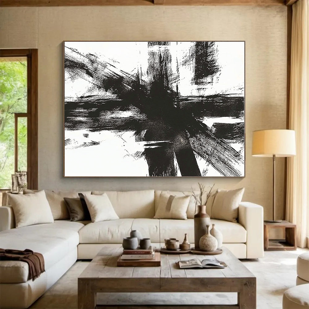 Black and White Dynamic Abstract Painting with Bold Strokes WINK820