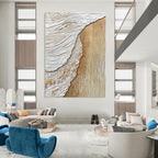 Beige and White Textured Shore Abstract Painting with Coastal Elements GAB0070
