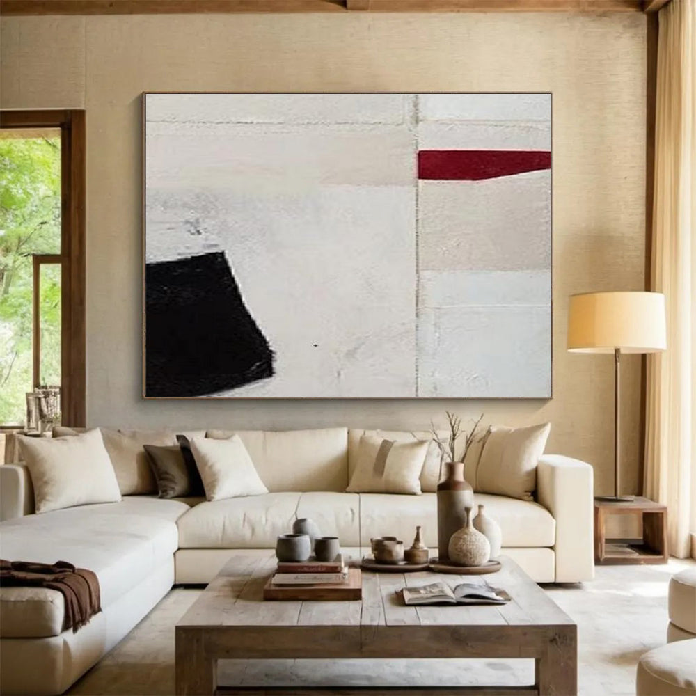 Red - Black - White Abstract Painting for Bold Minimalist Spaces YHT110