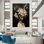 Woman with Elaborate Floral Head Painting for Elegant Event Spaces HENG326