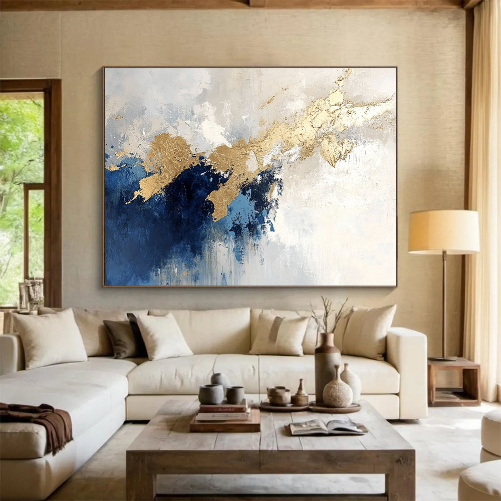 Blue - Gold Abstract Flow Painting ABS184