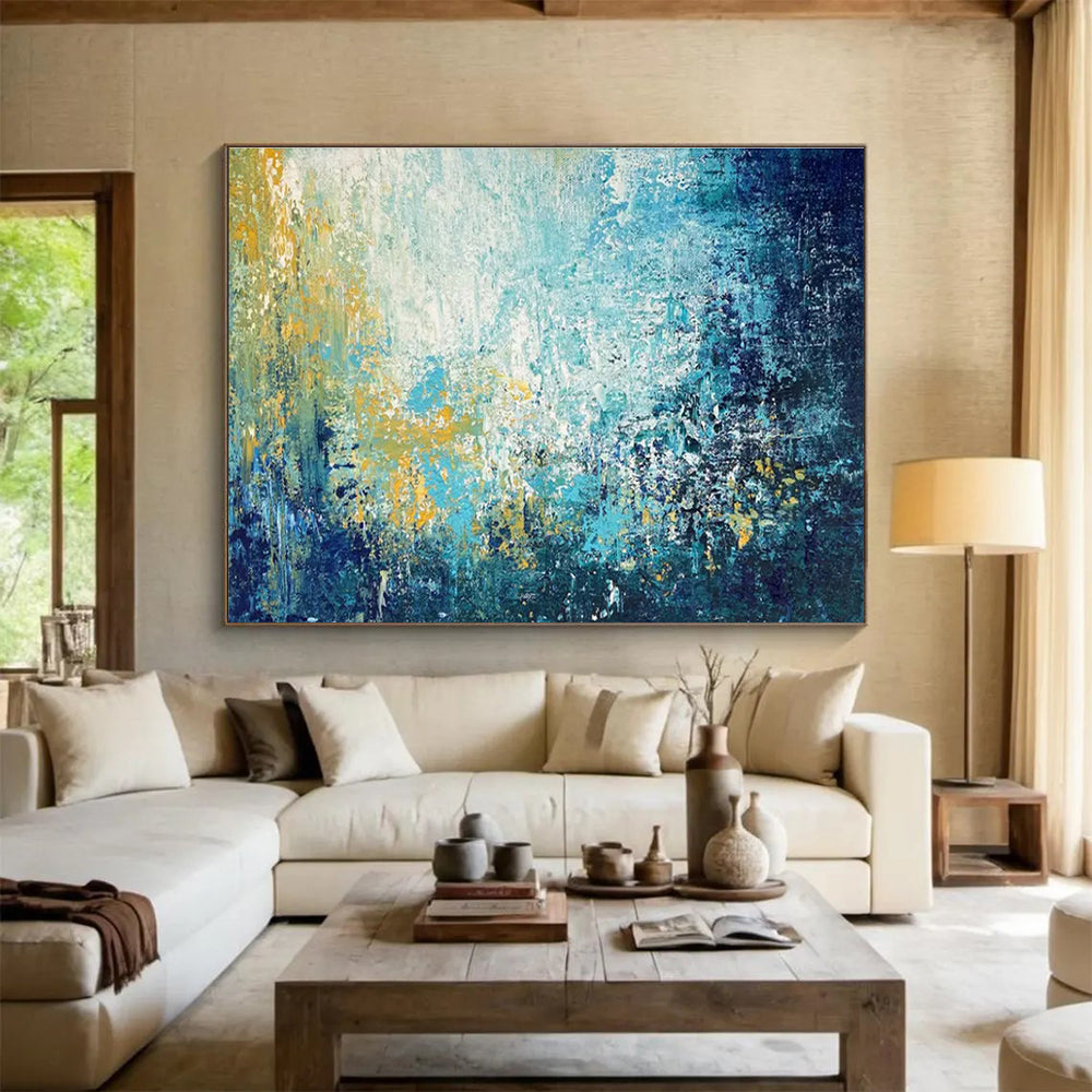Blue and Yellow Abstract Brushstrokes Painting for Creative Studio Spaces YHT327