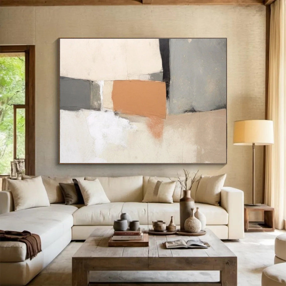 Neutral - Toned Geometric Abstract Painting for Timeless Interiors YHT075