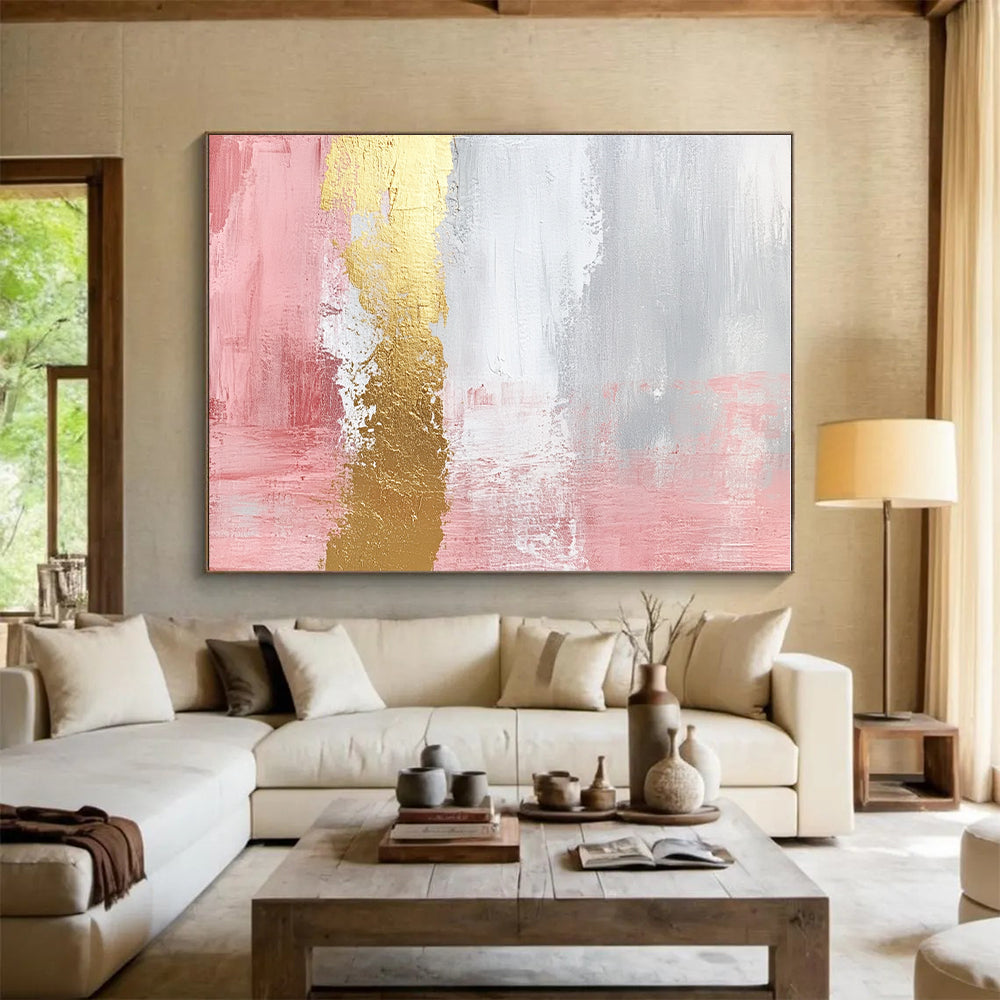 Pink - Gray - Gold Abstract Painting with Feminine Sophistication WINK443