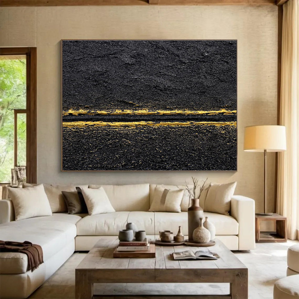 Black and Gold Abstract Painting for Sophisticated Nightclubs YHT367