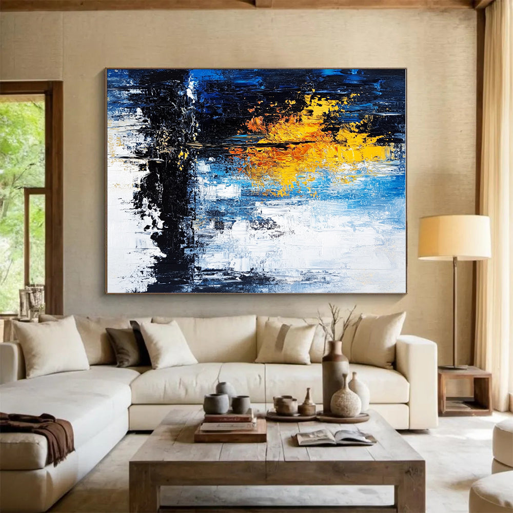 Blue - Yellow Abstract Tree Painting with Whimsical Serenity WINK398