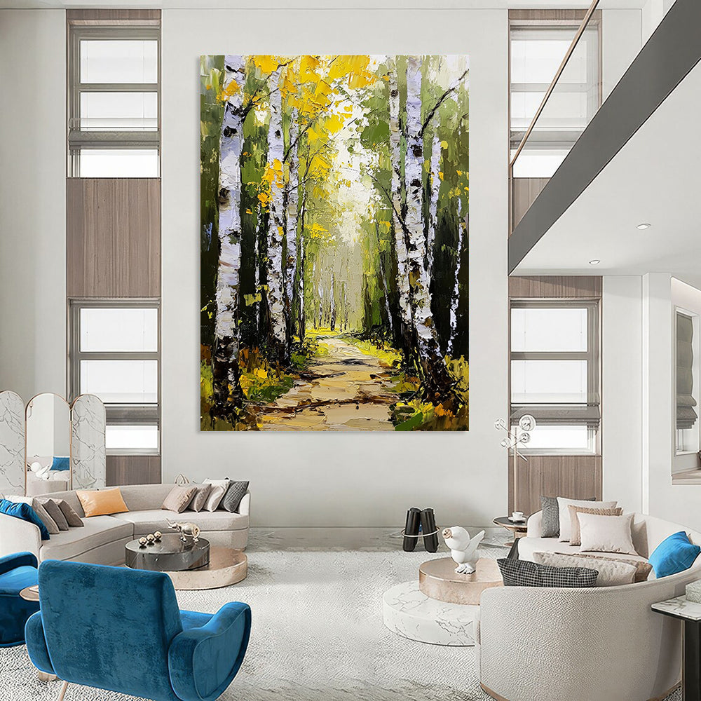 Autumn Birch Path Abstract Painting for Rustic - Themed Cafes GAB1311