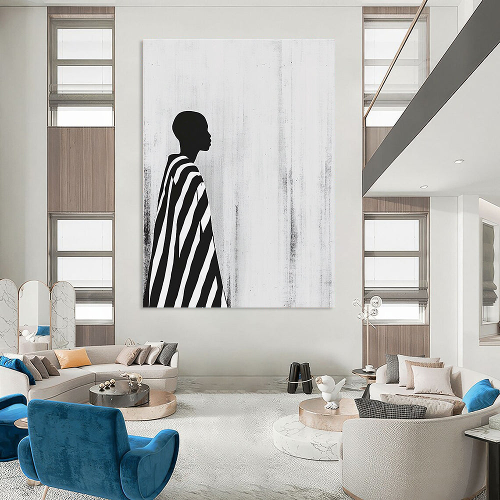 Striped Cloak Silhouette Abstract Painting of Urban Mystery GAB0216