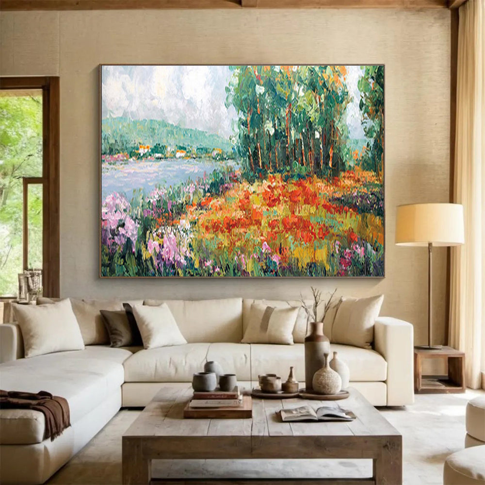 Lakeside Flower Field Abstract Painting for Garden - Themed Cafes YHT228