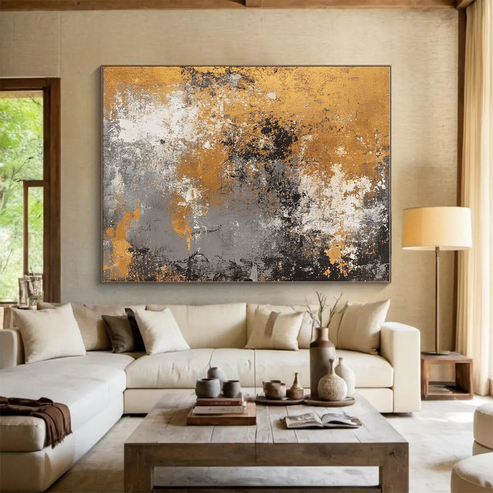 Gold and Gray Abstract Painting with Aged Elegance WINK319