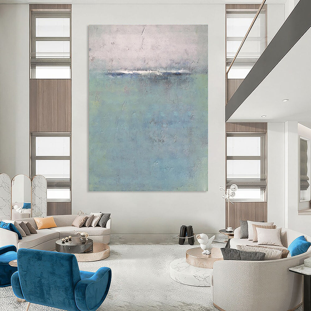 Subtle Toned Abstract Seaside Horizon Abstract Painting for Serene Home Offices HENG354