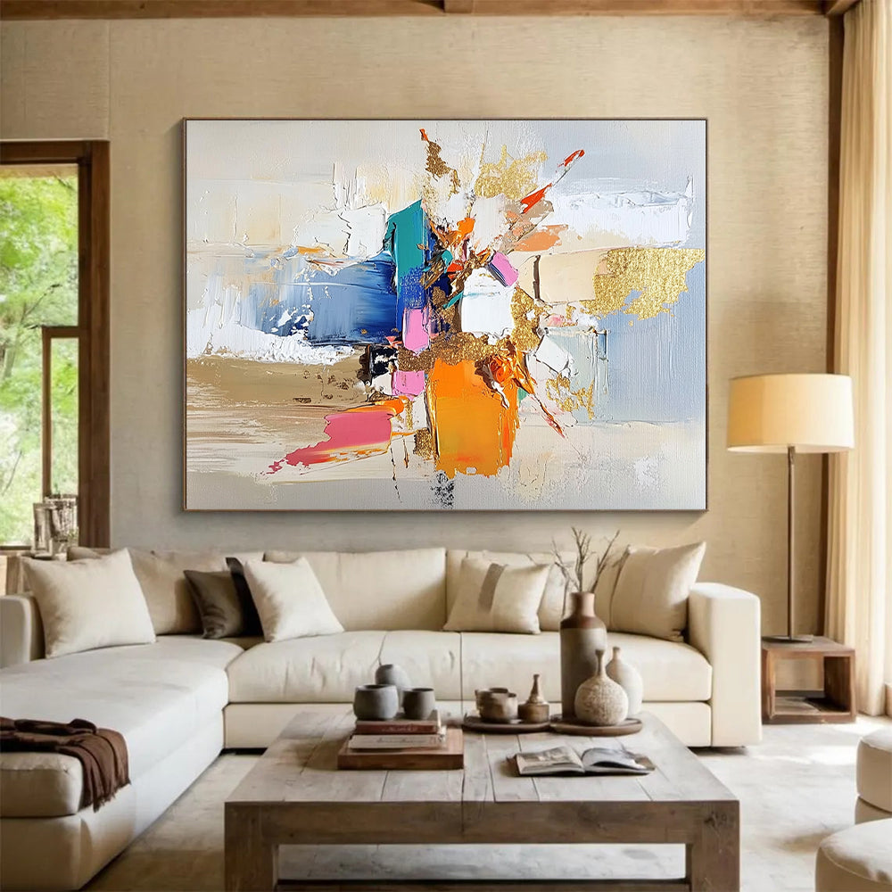 Colorful Block Gold Abstract Painting with Bold Creativity WINK469