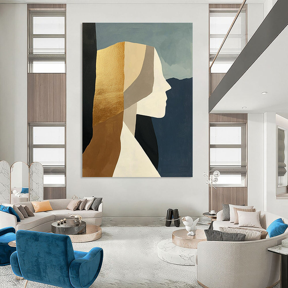 Gold - Accented Abstract Portrait Painting for Luxury Boutique Hotels GAB1155