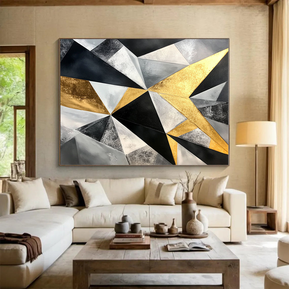 Geometric Gold - Silver Abstract Painting with Luxurious Symmetry WINK446