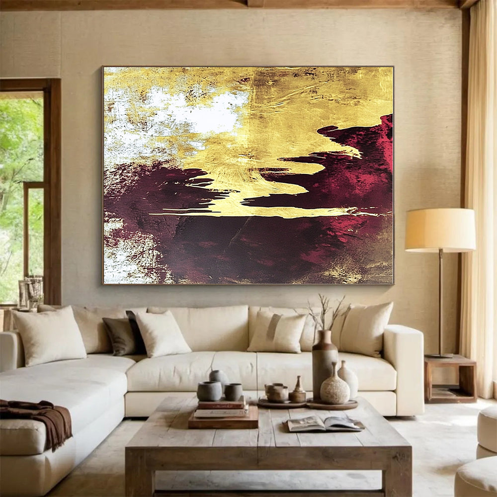Gold Burgundy Drip Abstract Painting with Opulent Flow WINK602