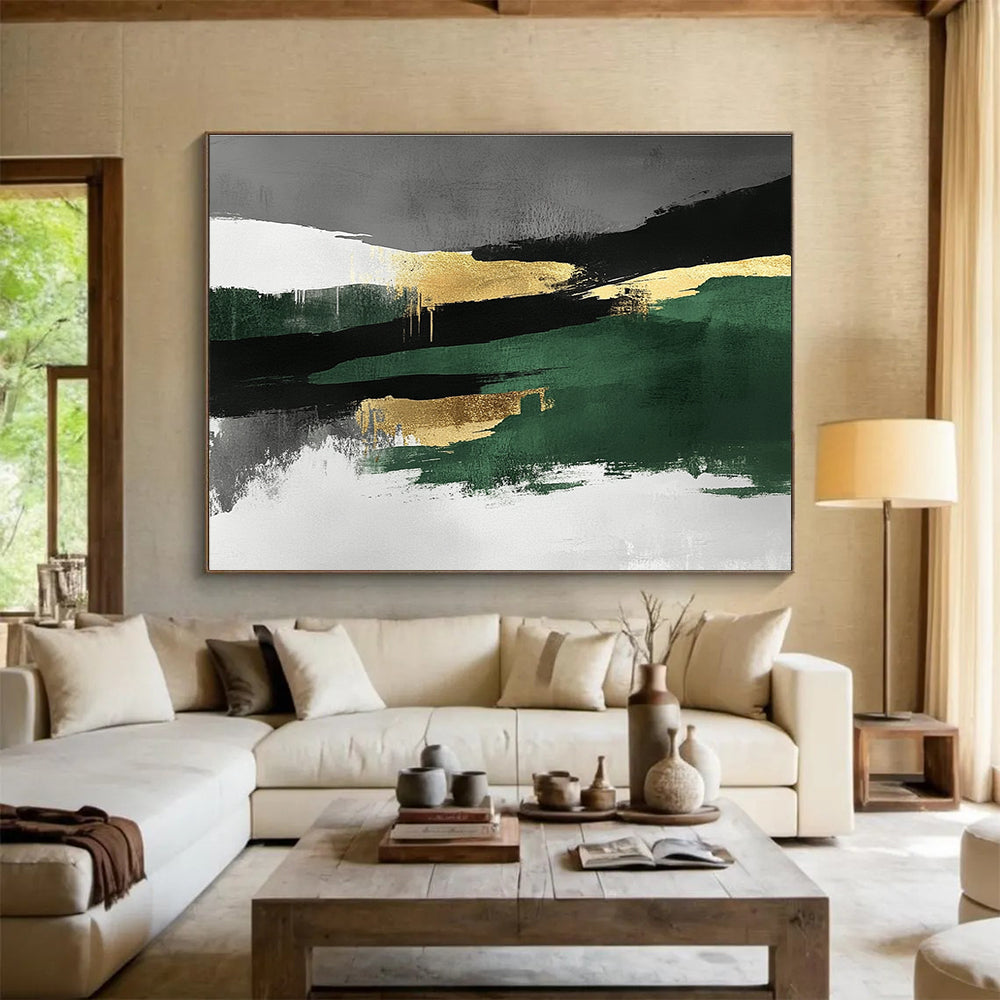 Green - Gold Abstract Landscape Fusion Painting ABS211