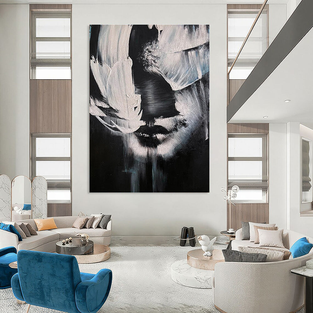 Black and White Abstract Face Painting for Contemporary Art Galleries HENG331