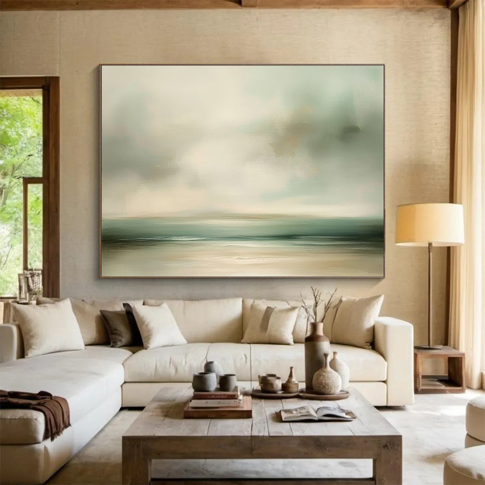 Soft - Toned Coastal Serenity Abstract Painting with Airy Brushstrokes ABS230