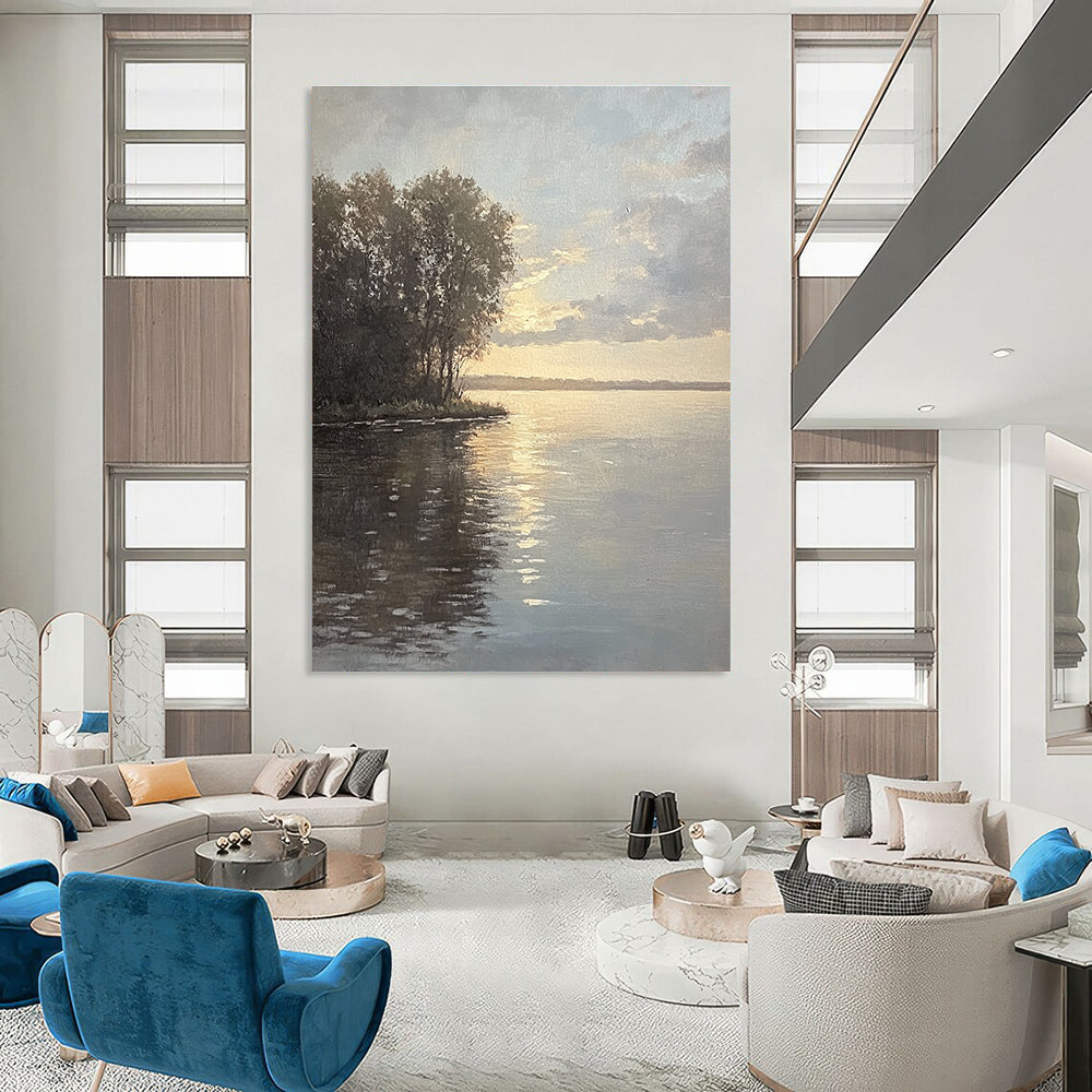 Lake at Sunset Serene Landscape Abstract Painting GAB0333