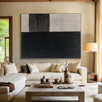 Black and Beige Textured Squares Abstract Painting with Tactile Simplicity WINK015