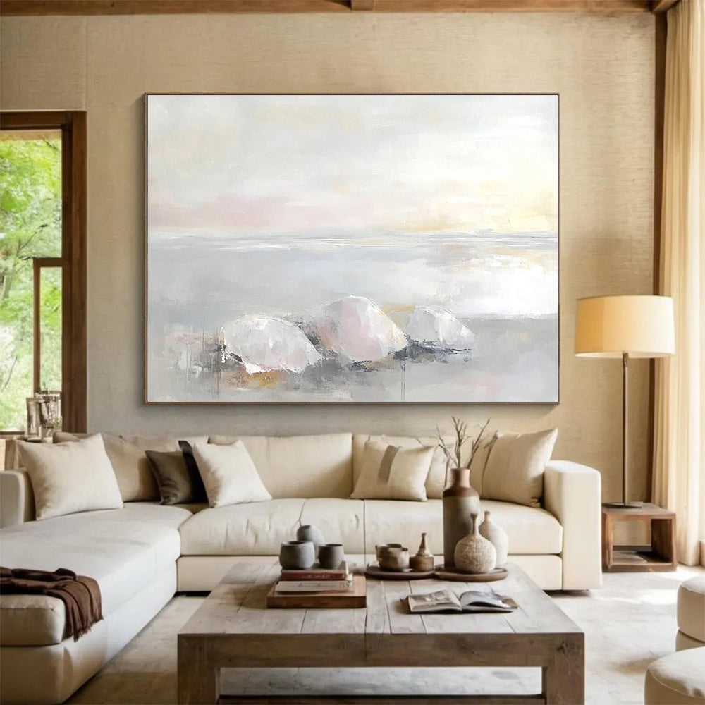 Soft Toned Coastal Stones with Gentle Reflections Abstract Painting ABS337