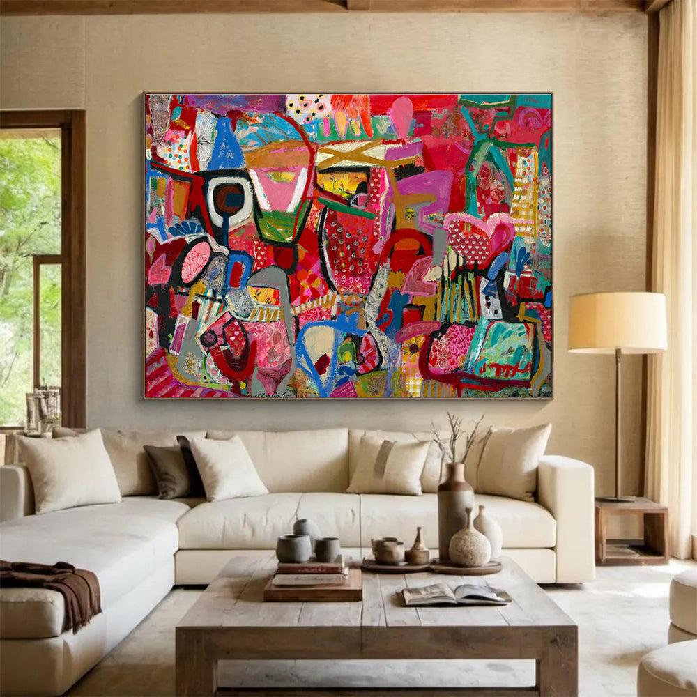 Pink - Hued Abstract Painting for Fashion - Forward Retail Spaces YHT239