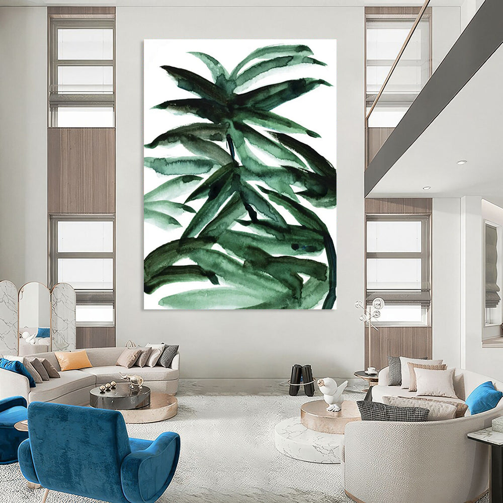 Vibrant Watercolor Palm Leaves Abstract Painting for Tropical - Inspired Spaces HENG243