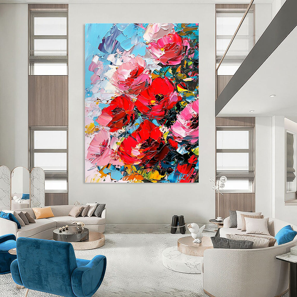 Red and Pink Flower Cluster Abstract Painting with Bold Colors GAB0046