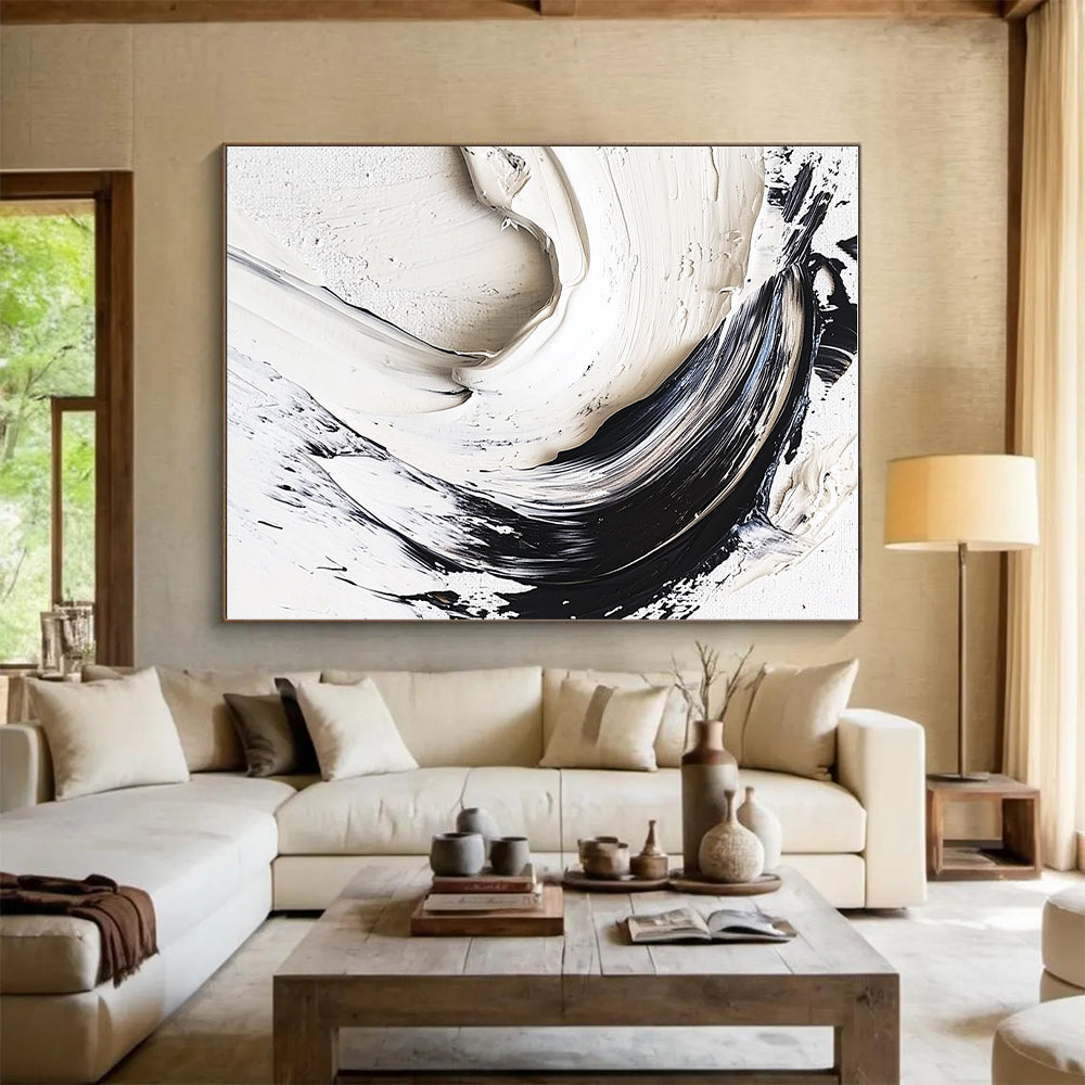 Black White Textured Abstract Painting with Bold Simplicity WINK737