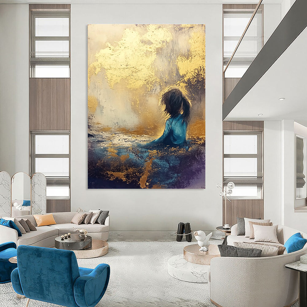 Girl in Golden Light Abstract Painting for Serene Bedrooms GAB0794