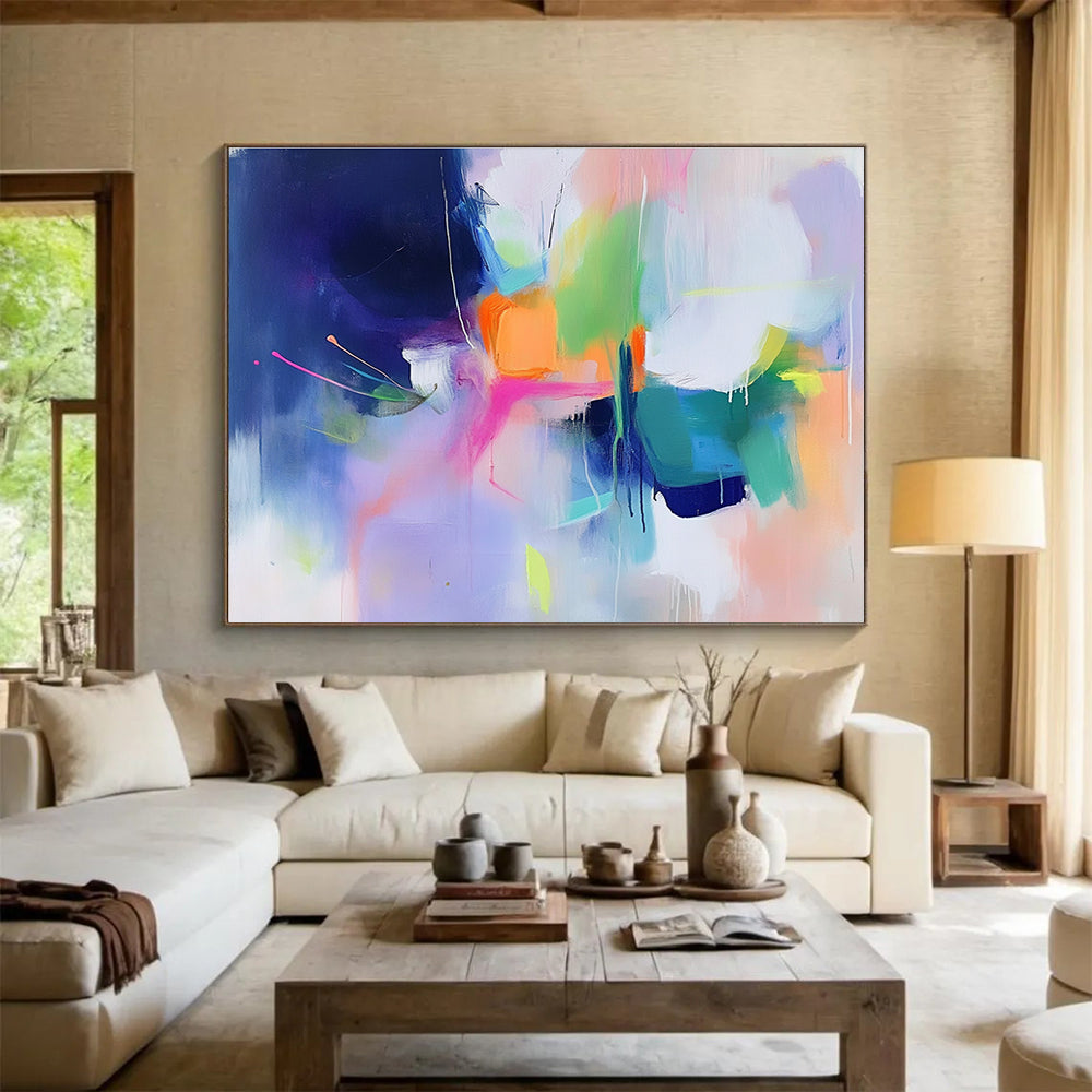 Purple - Centric Colorful Abstract Painting with Vibrant, Harmonious Drips ABS470