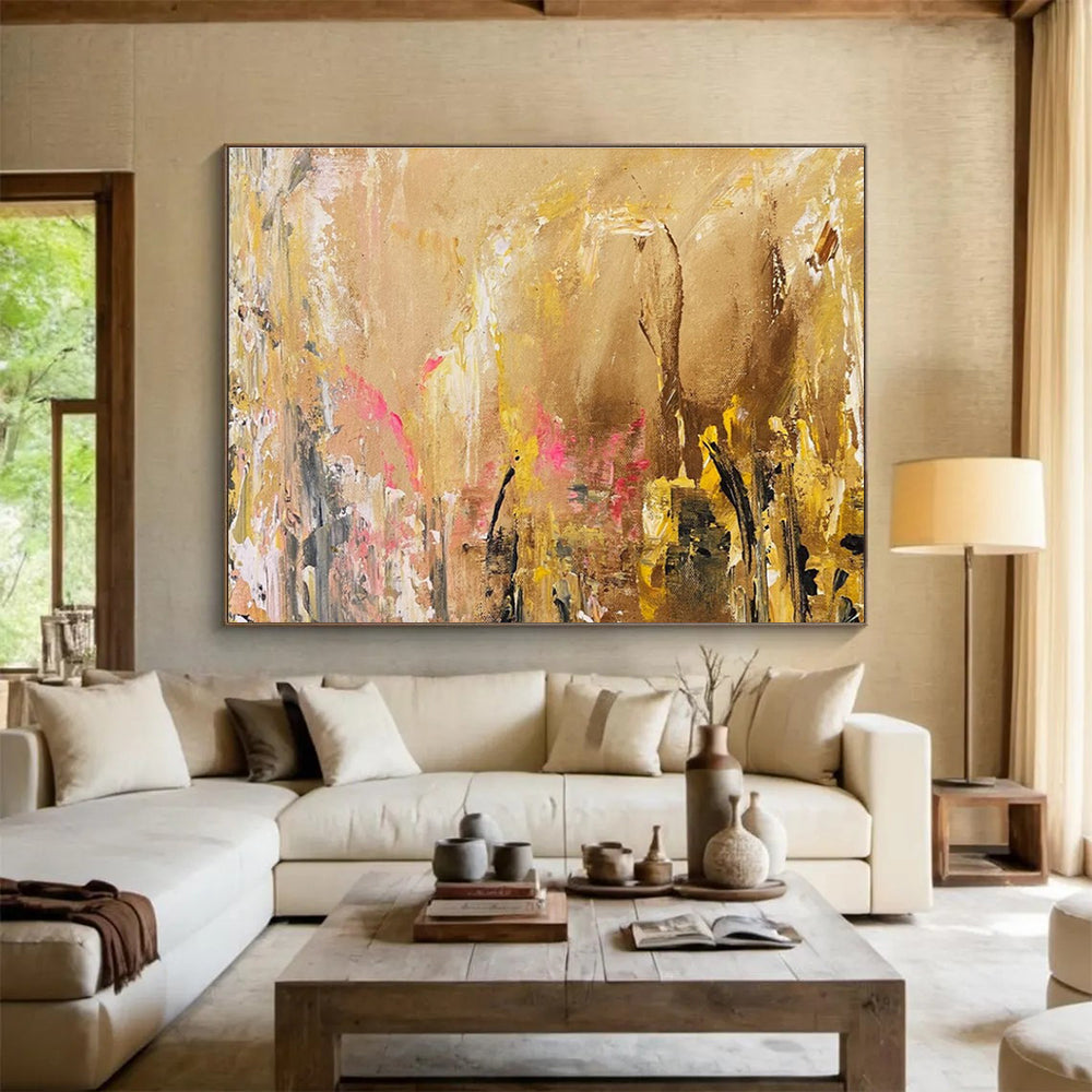 Beige and Colorful Abstract Painting for Bohemian - Styled Homes YHT378