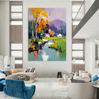 Colorful Village Landscape Abstract Painting for Bohemian - Style Country Homes GAB1347