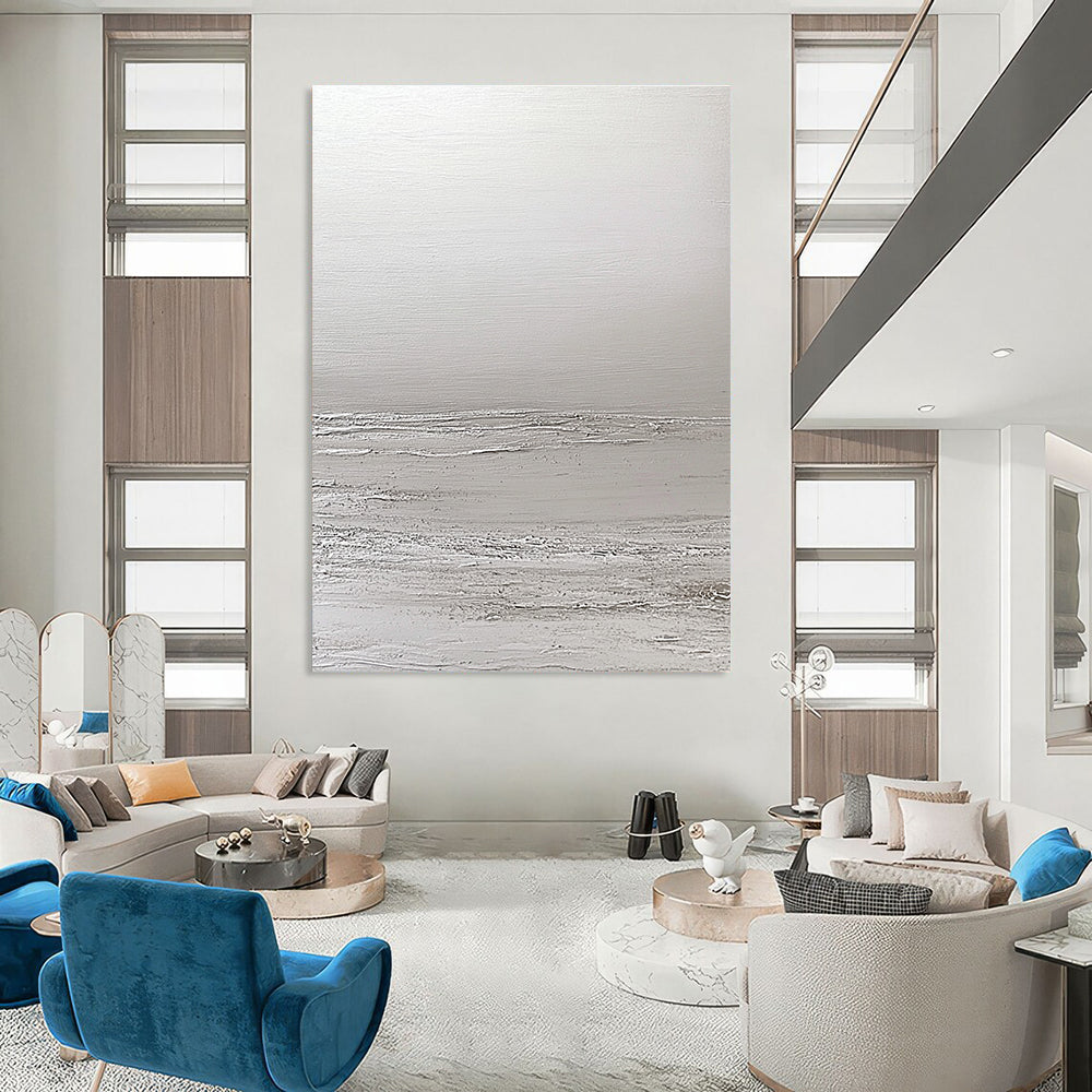 White Textured Minimalism Abstract Painting of Subtle Depth GAB0167