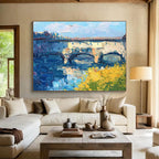 Bridge and Flowers Abstract Painting for Riverfront Restaurant Dining Areas YHT435