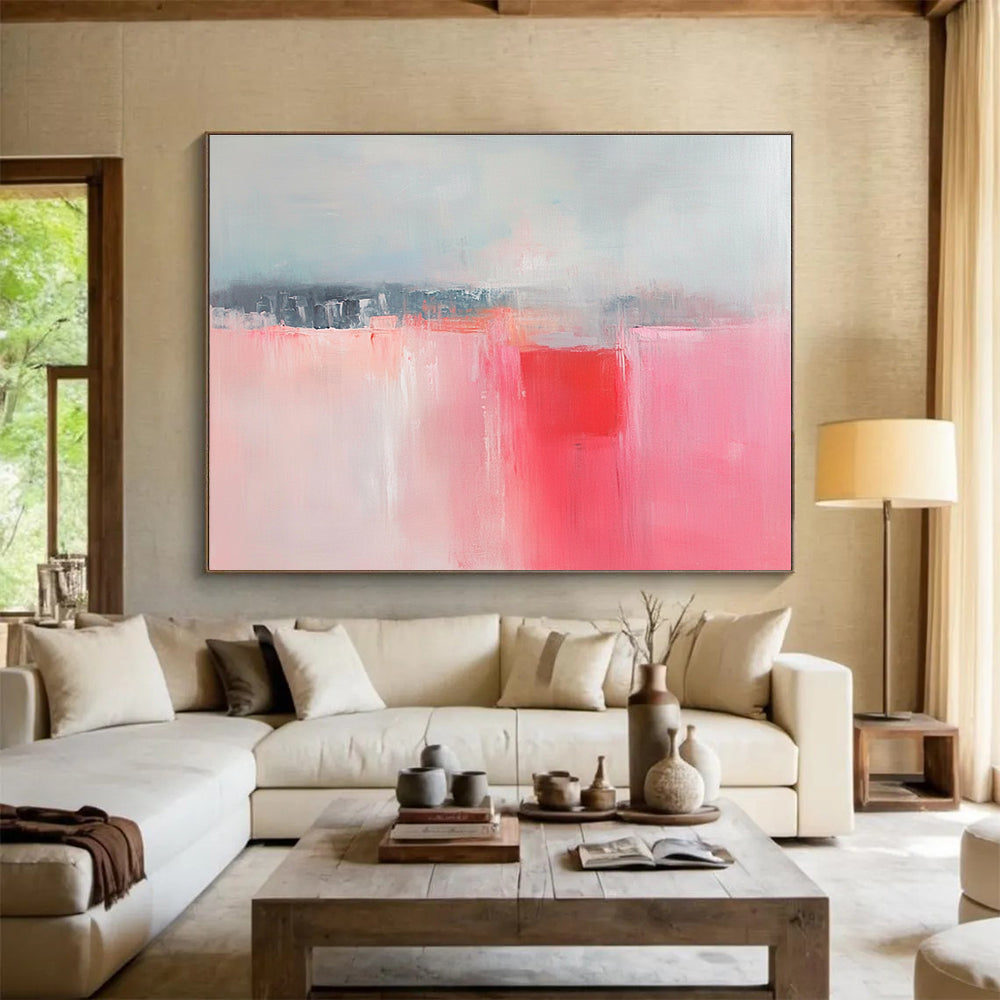 Soft Pink and Gray Abstract Painting with Subtle Emotion ABS416