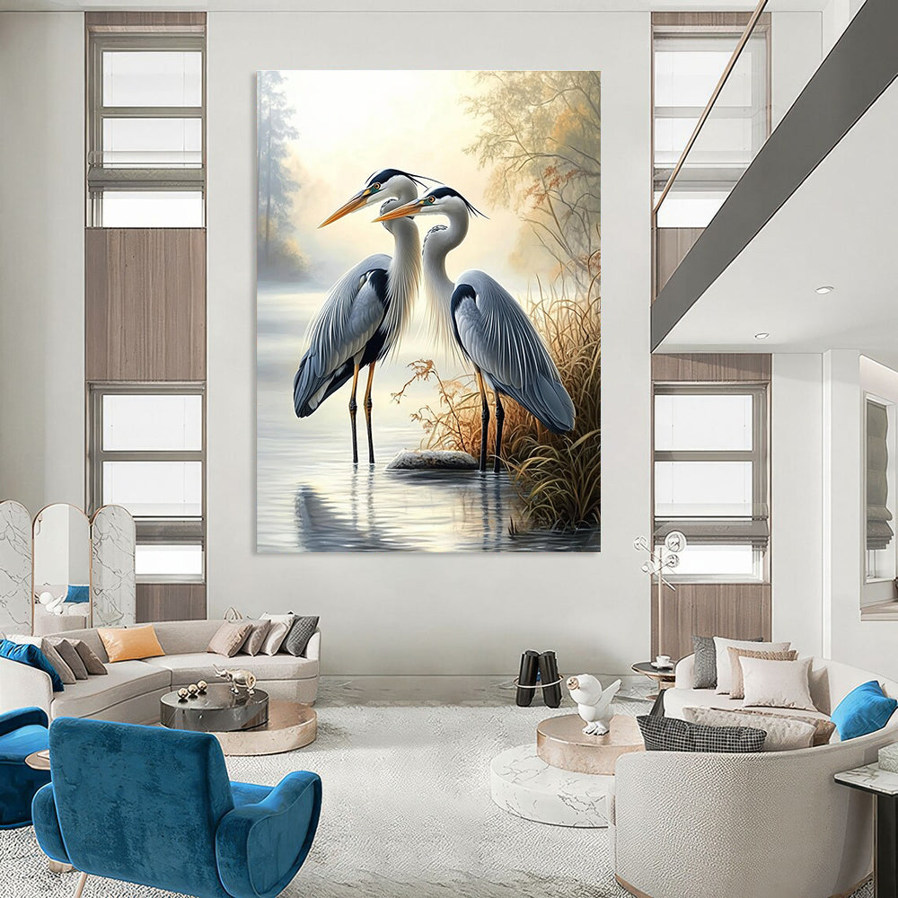 Herons by River Idyllic Abstract Painting for Nature - Loving Homes GAB1498