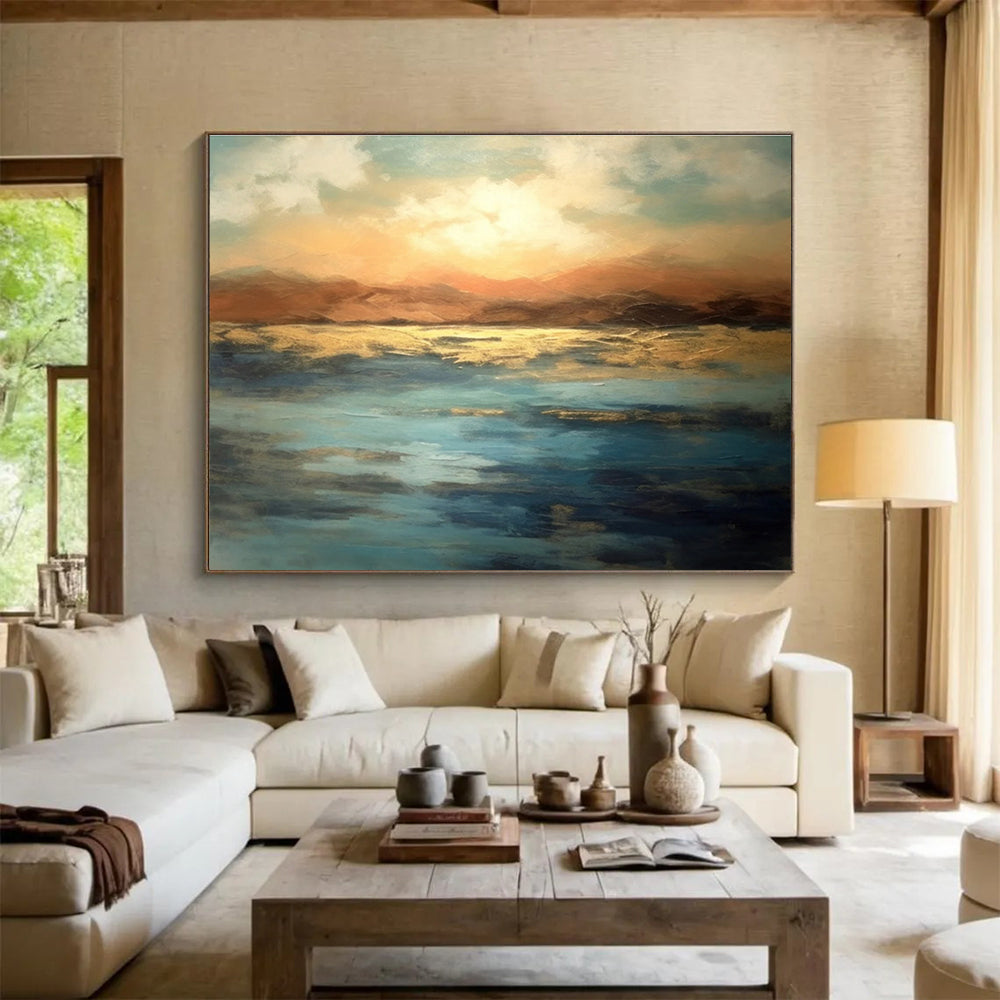 Sunset Lake Abstract Painting for Relaxing Spaces YHT065