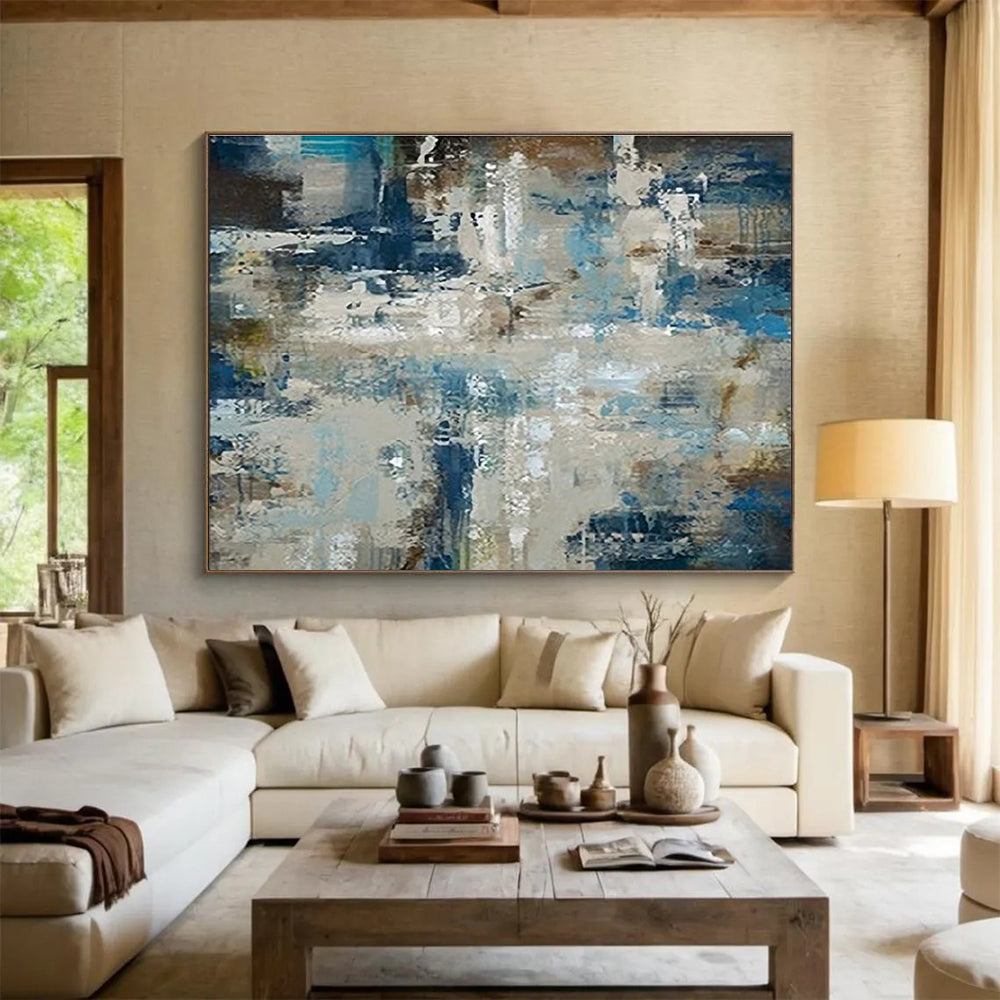 Blue - Grey Abstract Subtle Painting for Minimalist Interiors YHT035